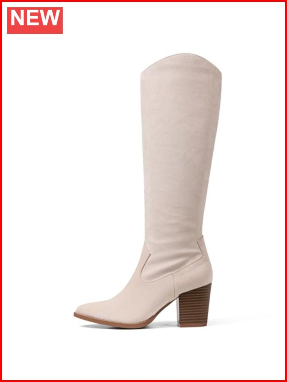 Knee High Suede Boots Pointed Toe Block Heel Wide Calf Zip Women's Party Dress